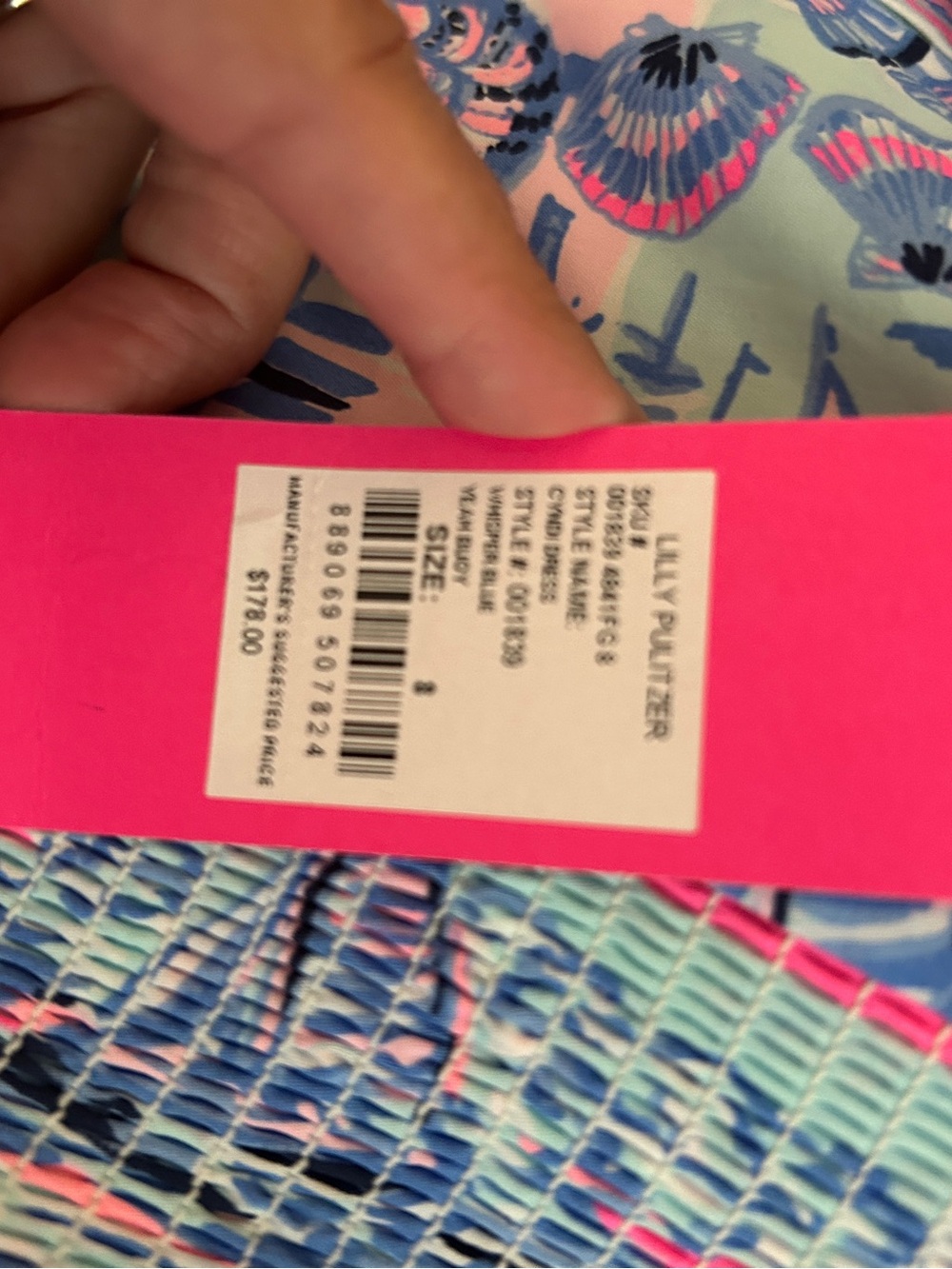 Lilly Pulitzer Cyndi Dress Pink & Blue Tropical Shell Print Size 8 NWT - Picture 4 of 4